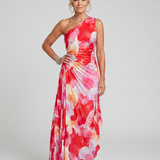 Taya | Midi-Kleid mit einseitigem, plissiertem Oberteil