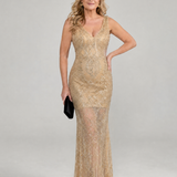 Sirea | Pailletten ärmelloses, transparentes Midi-Kleid