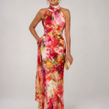 Elisabetta | Halter Neck Blumenmuster Maxi-Kleid