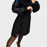 Iwona - Elegantes Kleid mit glänzenden Puffärmeln