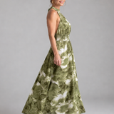 Olivia | Midi-Kleid mit geraffter Taille und abstraktem Druck
