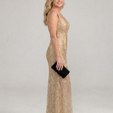 Sirea | Pailletten ärmelloses, transparentes Midi-Kleid