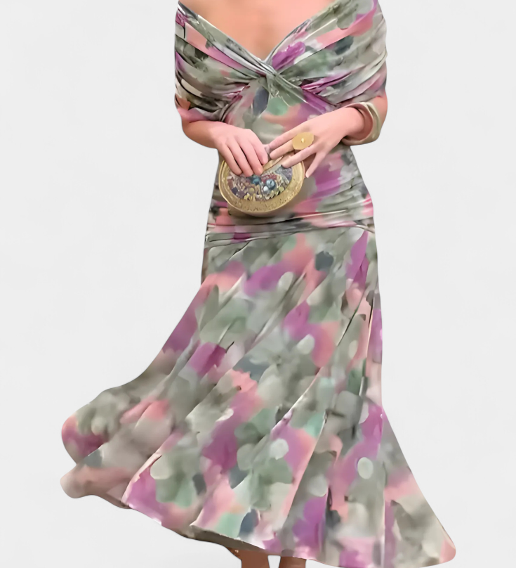 Magda - Langes Blumenkleid mit V-Ausschnitt