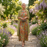 Daniela - Langes Kleid mit floralem Muster und passender Weste