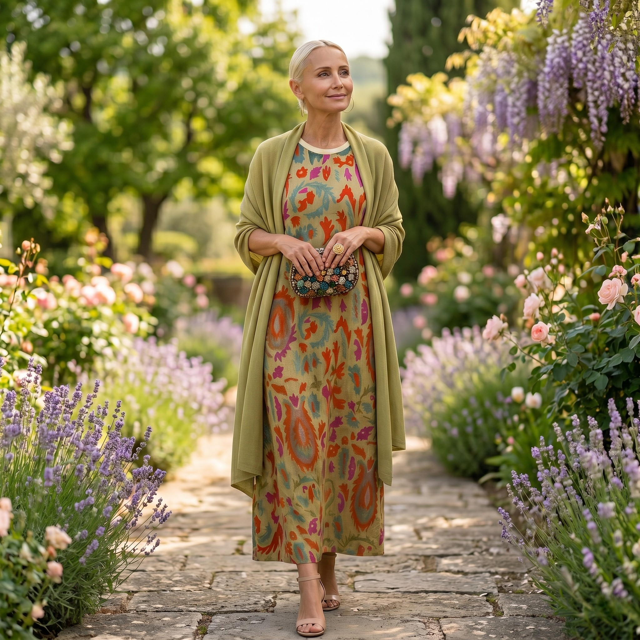 Daniela - Langes Kleid mit floralem Muster und passender Weste