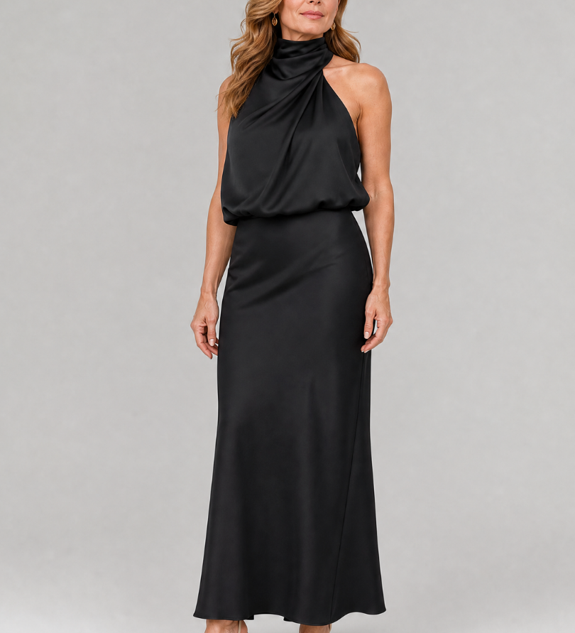Nopal | Ärmelloses Midi-Kleid mit drapiertem Hals