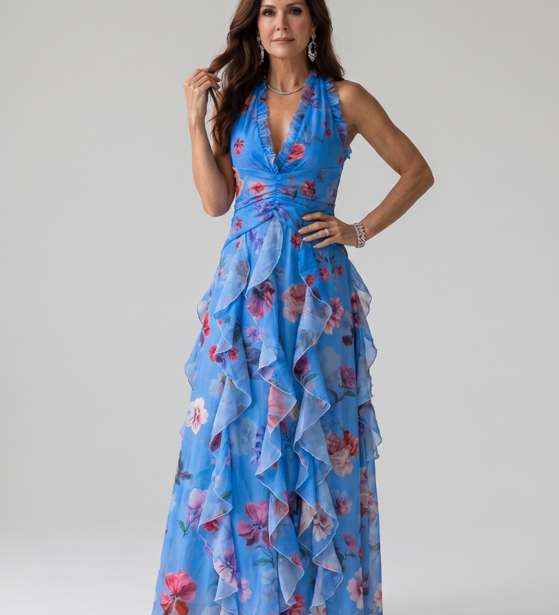 Nori | Halterneck Rüschentop Floral Maxikleid