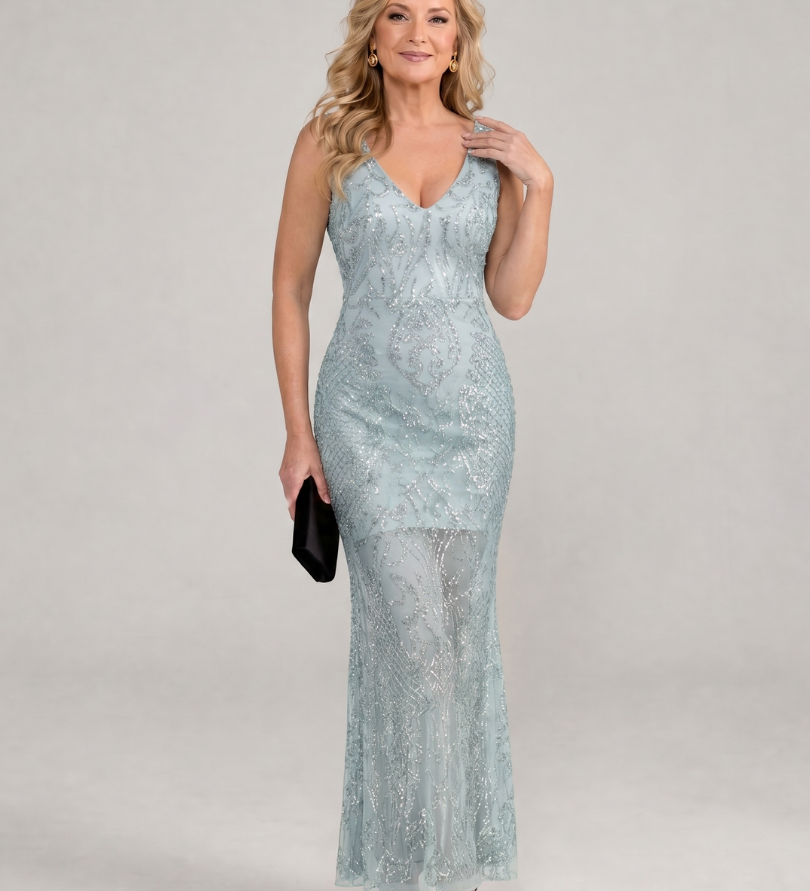 Sirea | Pailletten ärmelloses, transparentes Midi-Kleid