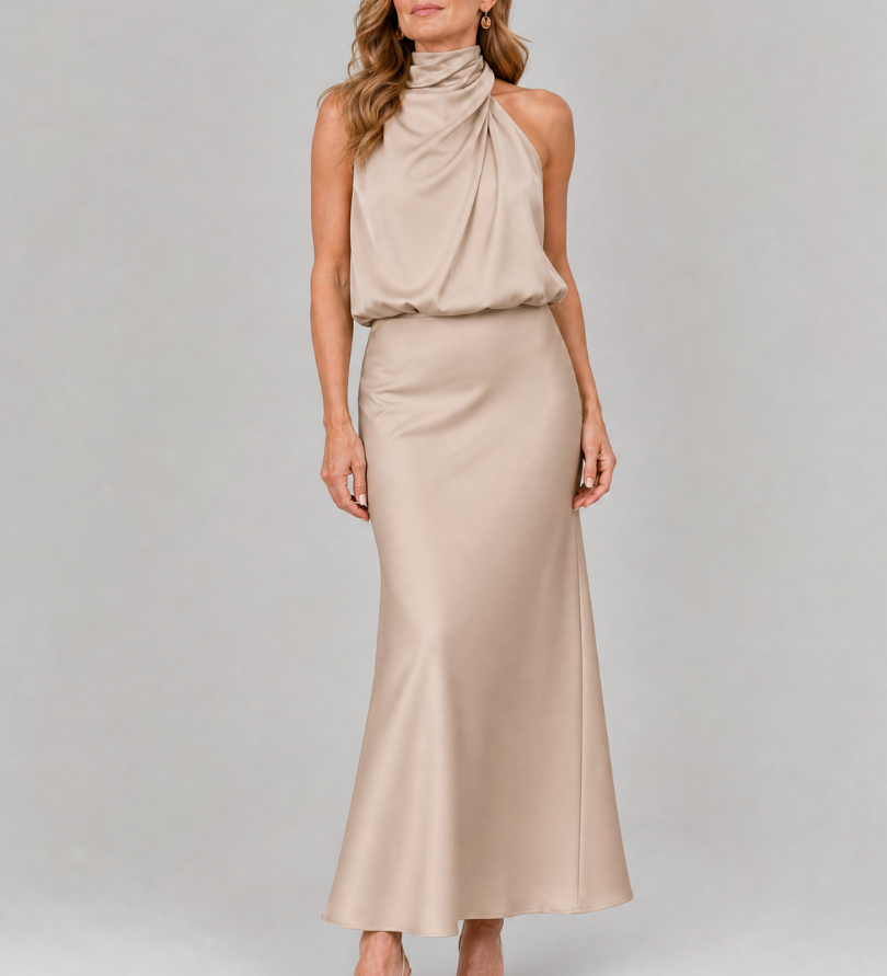 Nopal | Ärmelloses Midi-Kleid mit drapiertem Hals