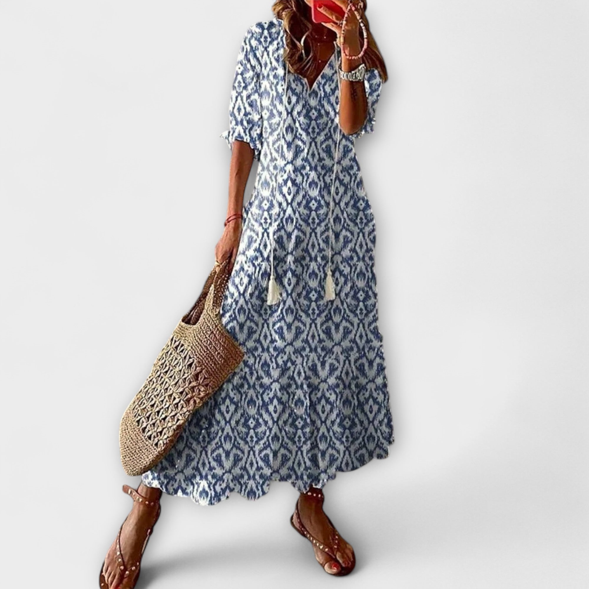 Anna – Damen Bohemian Sommerkleid mit Fliessender Silhouette