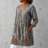 Amélie | Lange Bluse aus Leinen mit Wildblumenstickerei