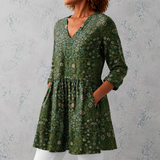 Julie | Lange Bluse aus Leinen mit botanischem Wandteppich-Muster