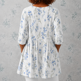Jeanne | Lange Leinenbluse mit aquarellierten Blumensträußen