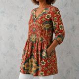 Léa | Lange Bluse aus Leinen mit orientalischem Medaillonmuster