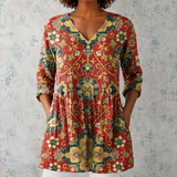 Léa | Lange Bluse aus Leinen mit orientalischem Medaillonmuster