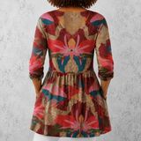 Sarah | Lange Bluse aus Leinen mit künstlerischem tropischem Blumenmuster