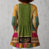 Émilie | Lange Bluse aus Leinen mit bohemian Patchwork-Muster und verzierten Kanten