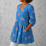 Mélanie | Lange Bluse aus Leinen mit kleinen Vintage-Rosen