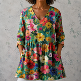 Nora | Lange Bluse aus Leinen mit floralem Gartenmuster