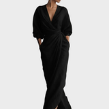 Maxikleid aus Leinen mit V-Ausschnitt