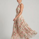 Aurelle | Blumenmuster Midi Kleid mit Haltern