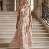 Aurelle | Blumenmuster Midi Kleid mit Haltern