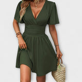 Winslet - Kleid mit geraffter Taille und V-Ausschnitt