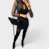 Stevie - Minikleid mit Netz-Glitzer-Ausschnitt und Stretch-Stoff
