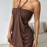 Karolína – Mini Kleid Schokoladenfarbe