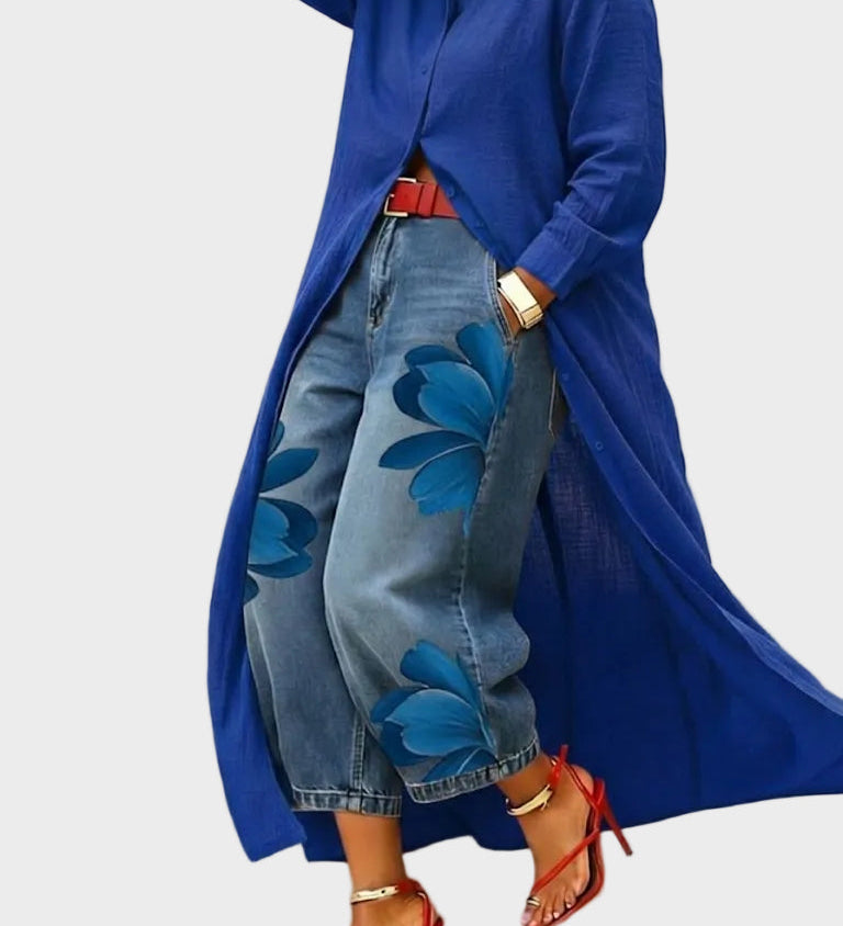 Daniella - Leinenkleid & Blumen-Denim-Set