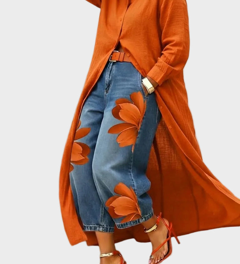 Daniella - Leinenkleid & Blumen-Denim-Set